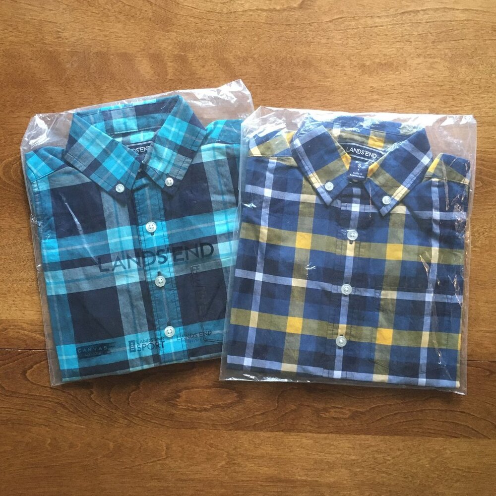Lands' End long-sleeve plaid poplin shirts 4 NWT